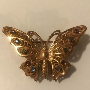 Miriam Haskell Gold Tone Butterfly Brooch in EUC!
